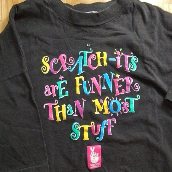 Vintage 90s Oregon Lottery Scratch-Its Are Fun T-Shirt - Picture 1 of 7